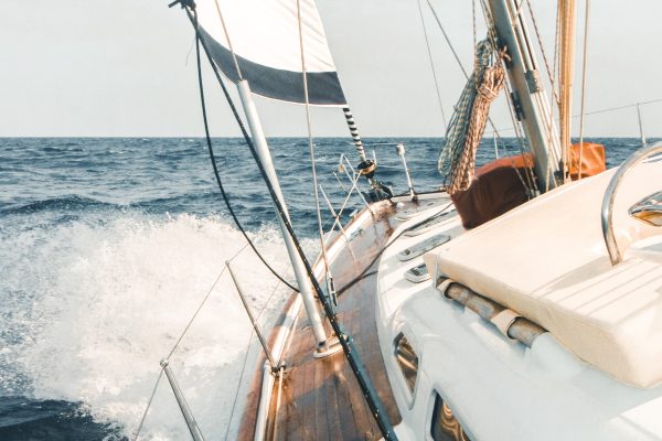 A motorboat steering on the sea at daytime